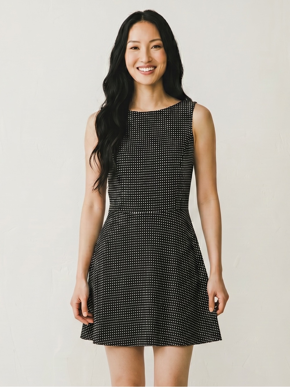 Merona Black White Polka Dot Fit & Flare Dress Sleeveless Classic Retro Chic